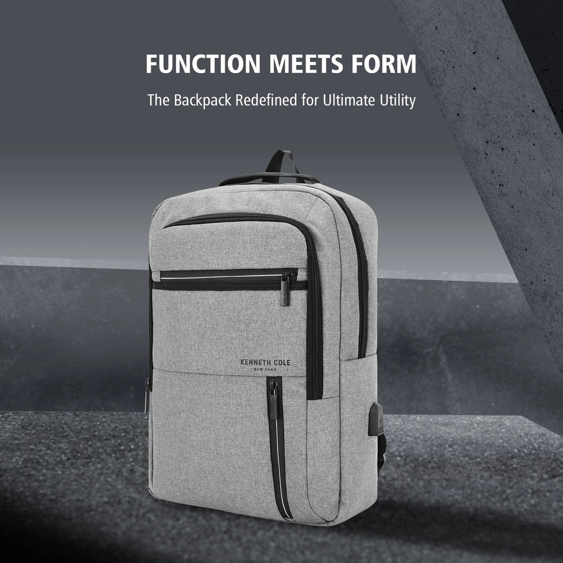 Kenneth Cole Small 20L Laptop Backpack – Grey with USB Charging Port