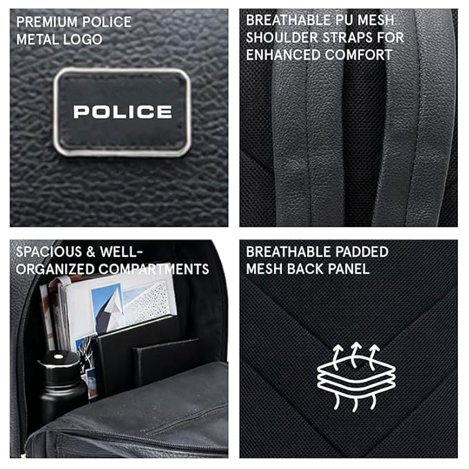 Police 30L Laptop Backpack – Premium Vegan Leather